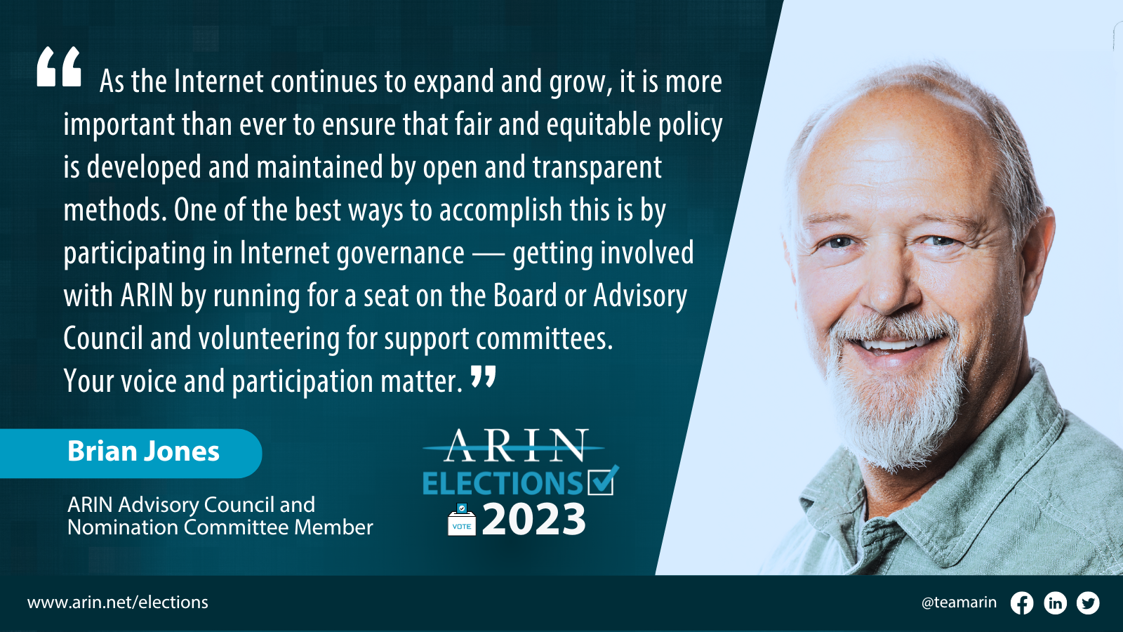ARIN Advisory Council Member Brian Jones’ quote and headshot