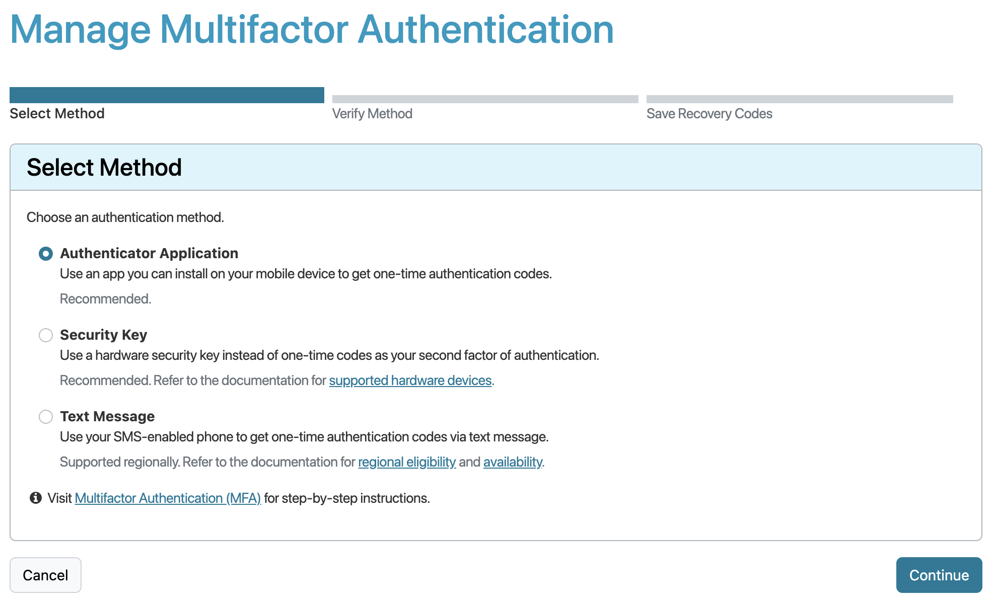 Select Authenticator Application