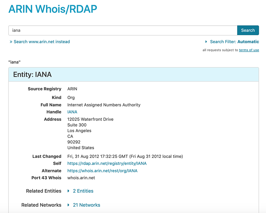 Try the new IANA WHOIS server